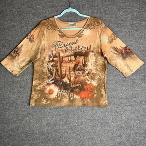 Cactus Bay Apparel Womens Top Desert Floral Size Xl Multicolor‎ Art To Wear